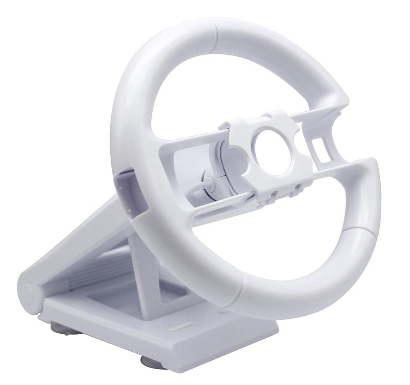 OSTENT Multi-angle Racing Game Steering Wheel Stand for Nintendo Wii Console Controller Color White - Image 1